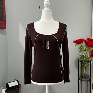 NEW BCBGMAXAZRIA Knit Classic Contrast Two Tone Scoop Neck Sweater Top M NWT